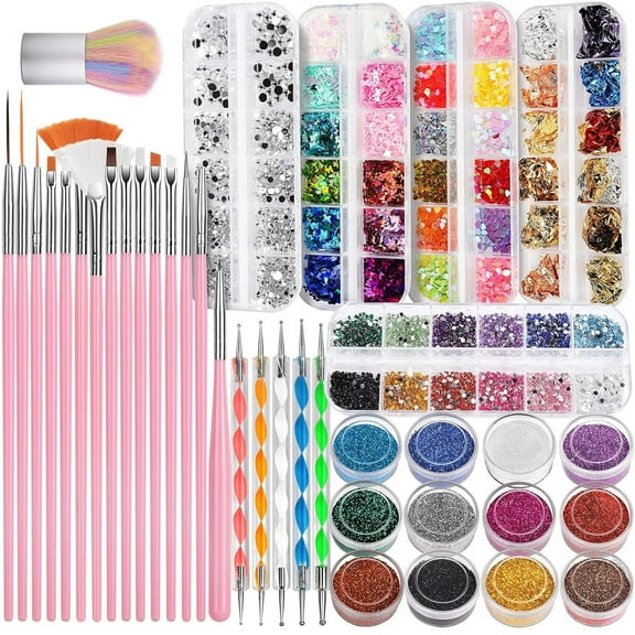Nail Art Kit, YDHT Nail Design Tools Kit with Nail Art Brushes, Dotting Tools,Fine Glitter,Butterfly,Heart Glitter Sequins,Foil Flakes,Rhinestones,Dust Brush