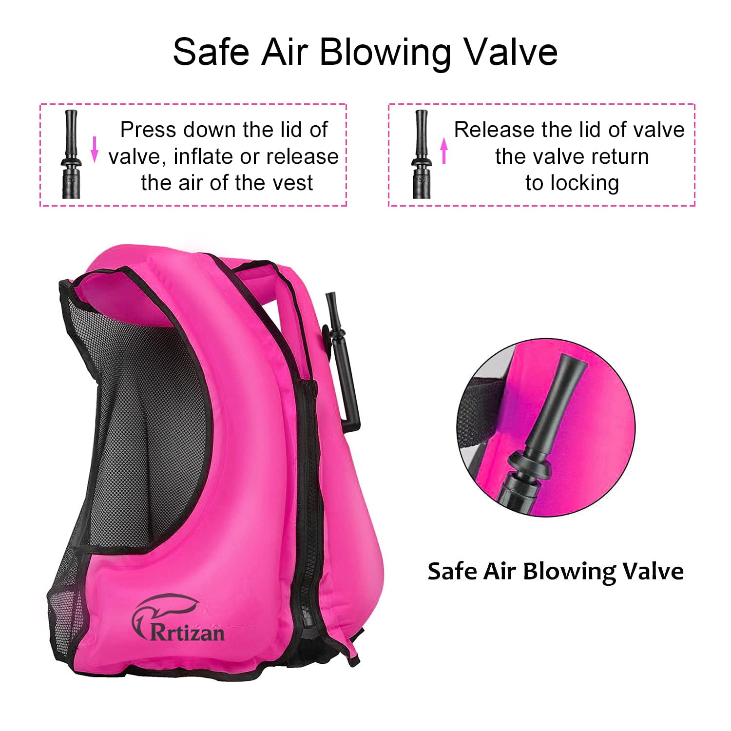 Adults Inflatable Swim Vest, Portable Snorkel Vest for Women, Buoyancy Aid Jackets, Pink, L/XL