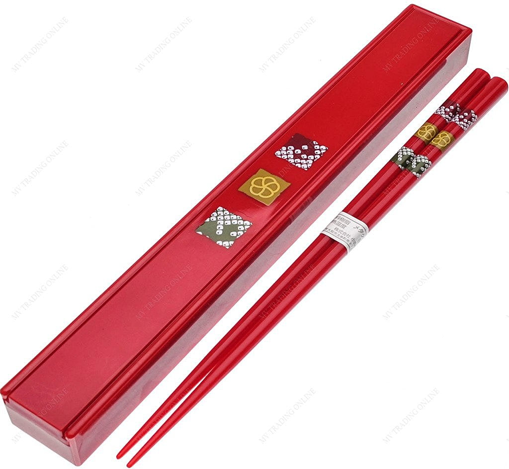Red Crane Japanese Personal Travel Lacquered Chopsticks w/ Sliding Lid Case 