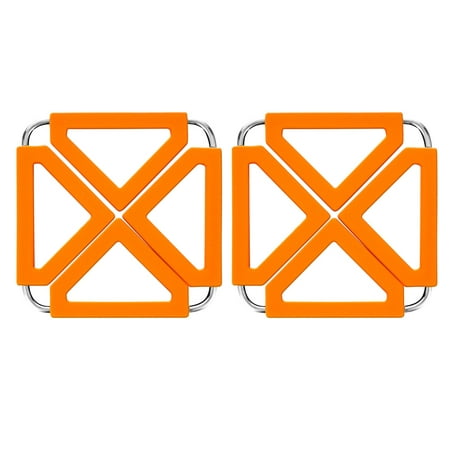 

Frcolor 2 Pcs Silicone & Stainless Steel Hot Pot Holder Trivet Mat Heat Resistant Non-slip Square Foldable Table Pad Bowl Mat Cup Coasters (Orange)