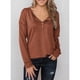 thumbnail image 3 of Top de manga larga para mujer, cuello en V con botones, sudadera de manga larga de color puro, blusa informal con botones, máxima comodidad, 3 of 6