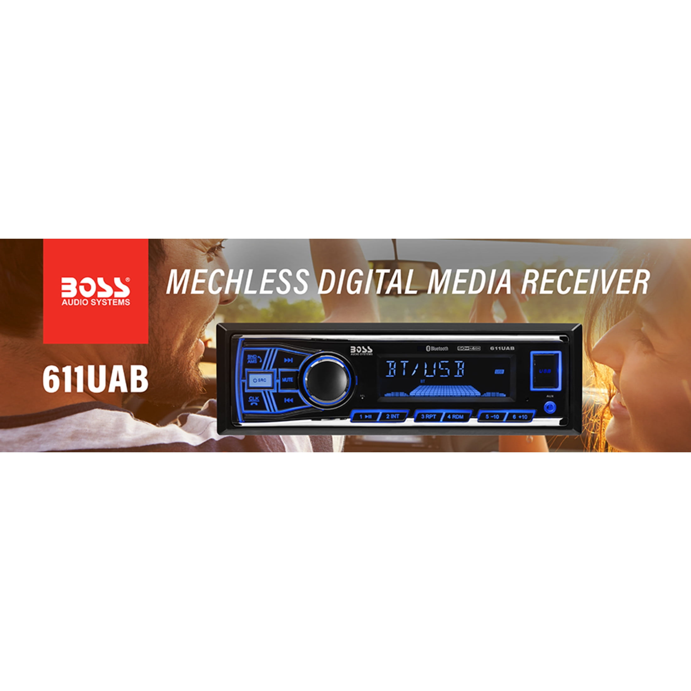 BOSS Audio Systems 611UAB Car Stereo - Single Din, Bluetooth, No CD DVD Player, AM/FM Radio Receiver, Aux Input, USB