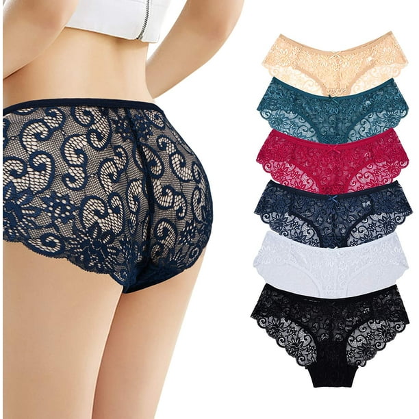 6 Pack Womens Underwear Invisible Seamless Bikini Lace Underwear Half Back  Coverage Panties