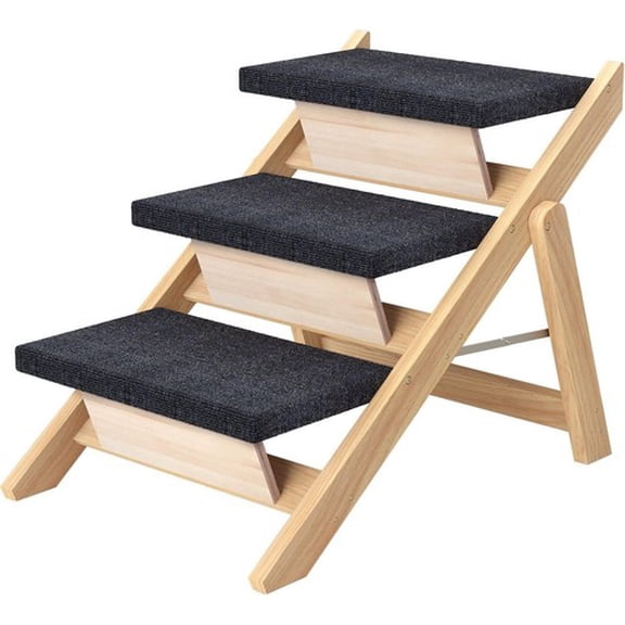 Colourtree Pet Stairs 3-Steps, Large Dogs Steps for High Beds, Sofa, Couch, Car, 2-in-1 Foldable Wood Dog Ramp with Non-Slip Pads, Safety, Durable Portable Dog/Cat Ladder Up to 110 lbs