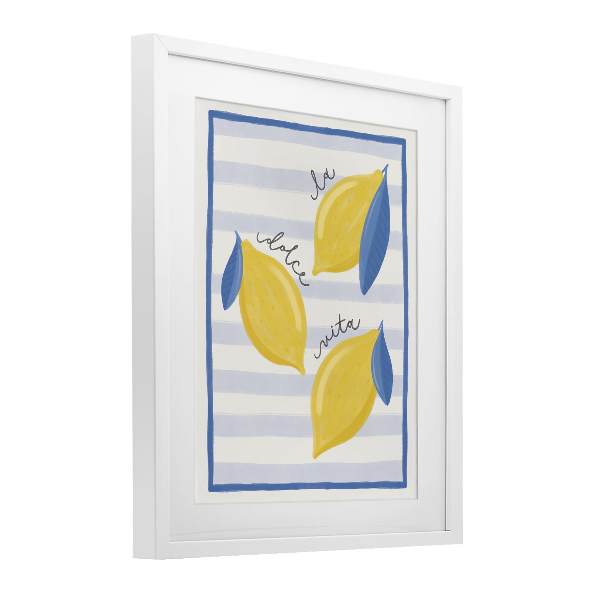 Stupell Industries Dolce Vita Lemons & Stripes White Framed Print Under Glass, design by Jalynn Heerdt