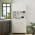 thumbnail image 4 of GIKPAL Fluted Pantry Cabinet, Pantry Storage Cabinet with Drawer Charging Station, Wooden Kitchen Hutch with Adjustable Shelves for Dining Living Room, White, 4 of 10