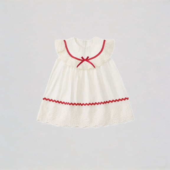 REDARER Toddler Girls' Summer Dress with Ribbon Bow & Lace Trim Ruffle Hem Flowy Comfortable Casual Play Kids Outfit,3-4 Years