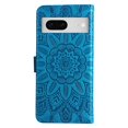 thumbnail image 3 of SaniMore for Google Pixel 7 Wallet Case, Shockproof PU Leather Stand Cover with Card Slot Flip Kickstand Embossed Flower Magnetic Clasp Wrist Strap for Google Pixel 7, Blue, 3 of 9