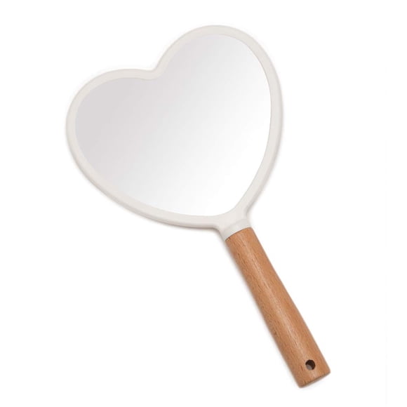 YEAKE Espejo de mano con mango para maquillaje, pequeño y lindo espejo de mano de madera para afeitarse con orificio para colgar, espejo de tocador de viaje portátil de una sola cara para hombres y mu