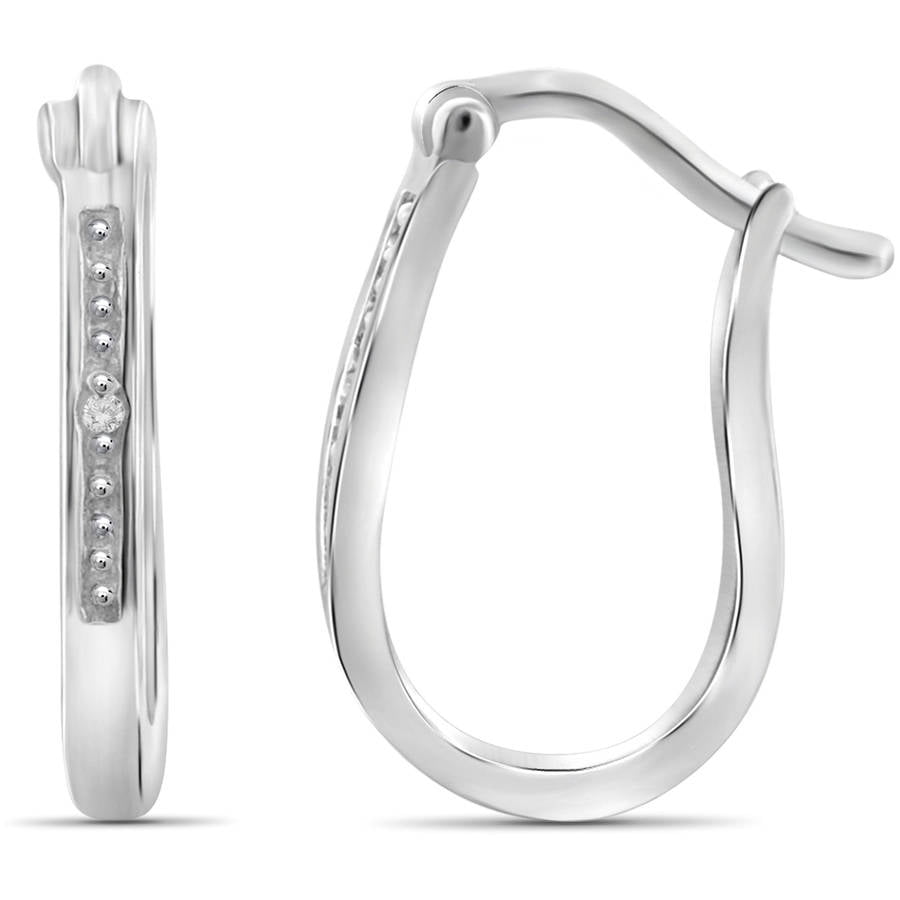 JewelersClub White Diamond Earrings Women – 0.01-Carat White Diamonds Sterling Silver Hoop Earrings – Hypoallergenic Hoop Earrings – Hoop Earrings Diamond Hoops – White Hoop Earrings for Women