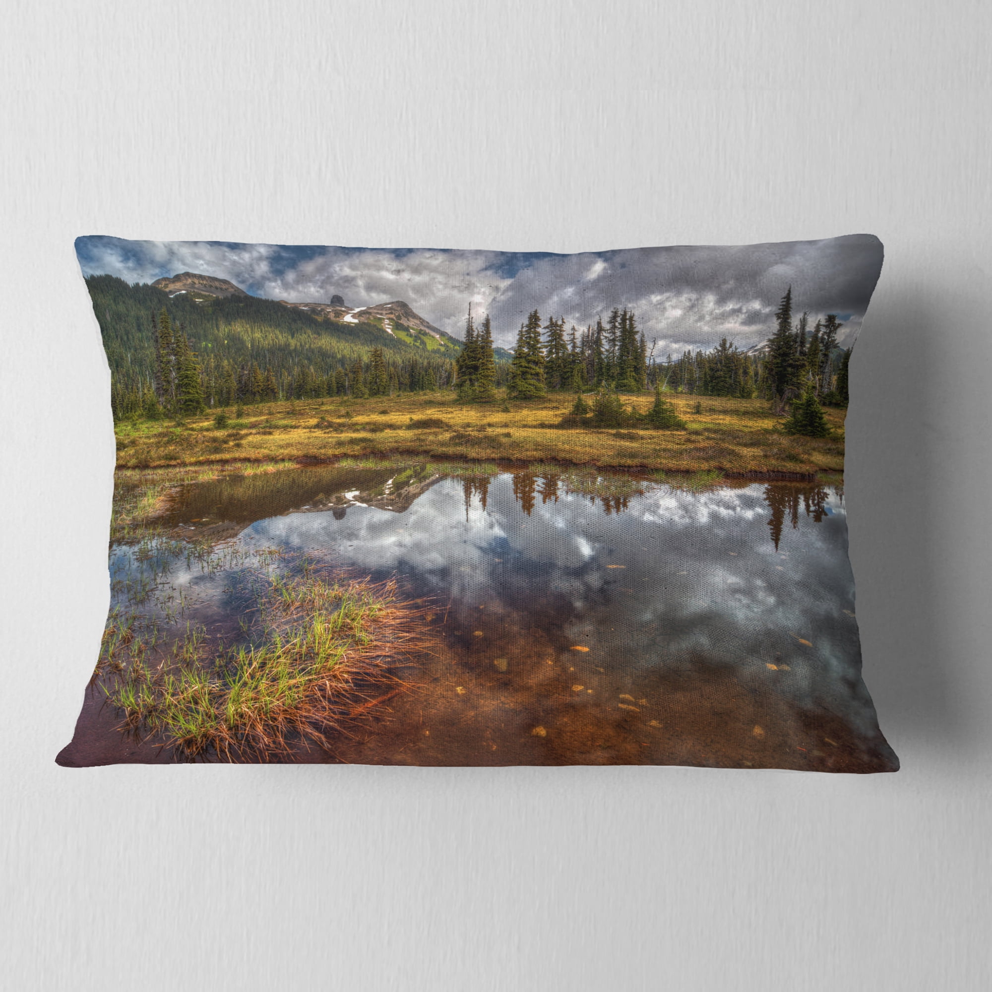 Designart Shallow Lake under Cloudy Sky - Landscape Printed Throw Pillow - 12x20