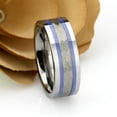 thumbnail image 3 of Men's Women's Tungsten Wedding Band Engagement Ring 8mm Pipe-Cut Hammered Center with Two Blue Hue/Bluish Trims Shiny Edges, 3 of 4