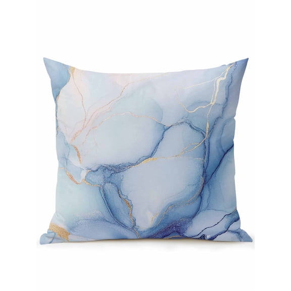 Outdoor Pillows Waterproof, Blue Marble Bedding Throw Pillows with Insert for Couch Sofa Bed, Gradual Modern Abstract Art 18x18 Inch Pillowcases Decorative Camping Patio Pillow Set of 1