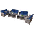 thumbnail image 2 of Costway 8 PCS Patio Rattan Furniture Set Coffee Table Cushioned Sofa Garden Lawn Navy, 2 of 10