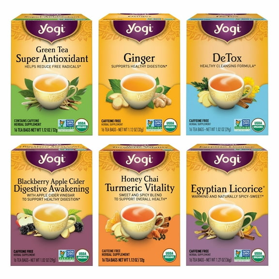 Yogi Tea Digestion and Detox Tea Variety Pack Sampler, Wellness Tea Bags, 6 Boxes of 16