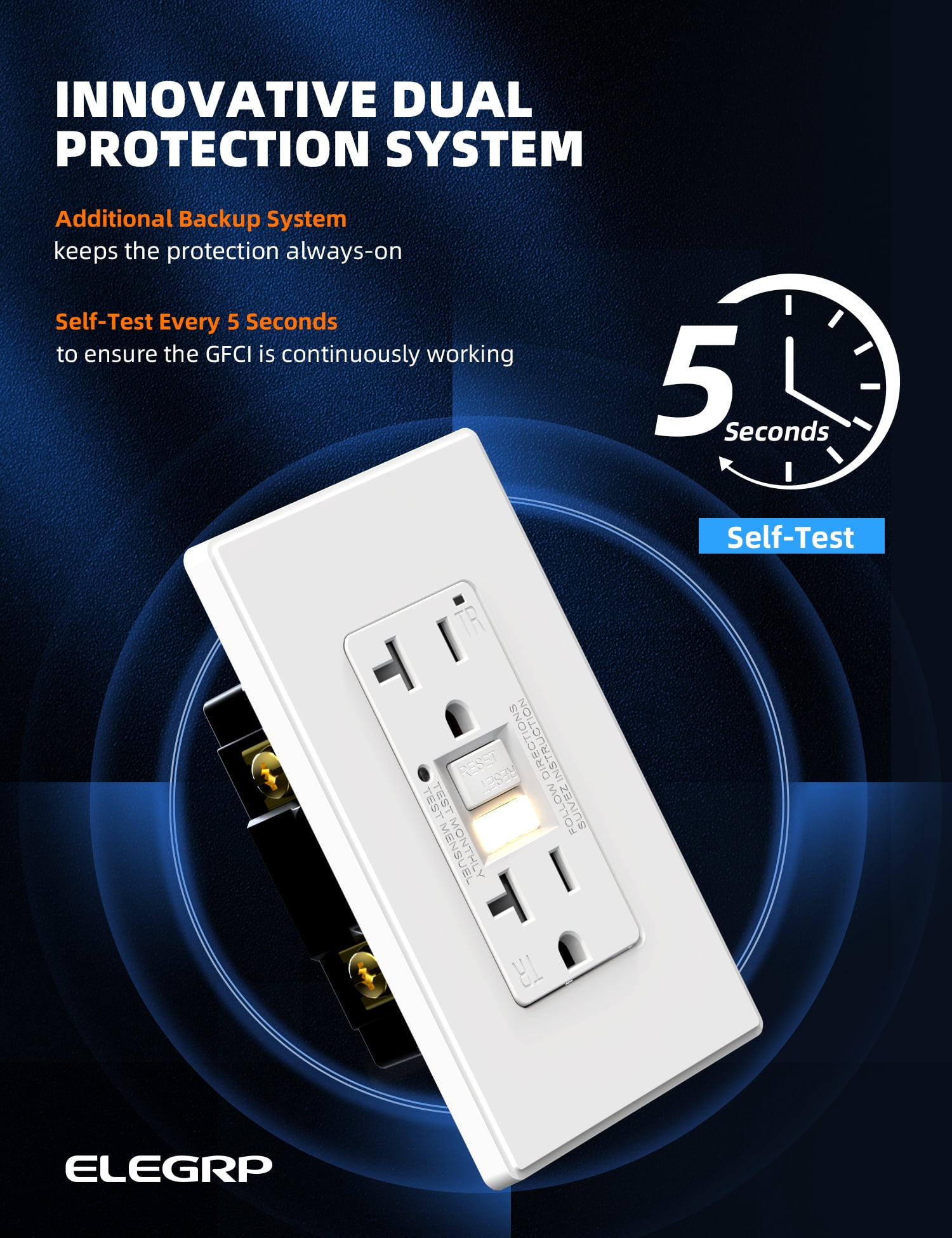 ELEGRP GFCI Outlet w/Nightlight, 20 Amp Self-Test GFI Electrical Outlet, Thinner Design, Tamper Resistant GFCI Receptacle, Ground Fault Receptacle w/Screwless Wall Plate, UL Listed, White 6PC