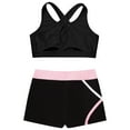 thumbnail image 4 of Manyakai Kids Girls Gymnastics Dance Workout 2 Piece Outfits Crop Top and Shorts Set Black&Pink 6, 4 of 5