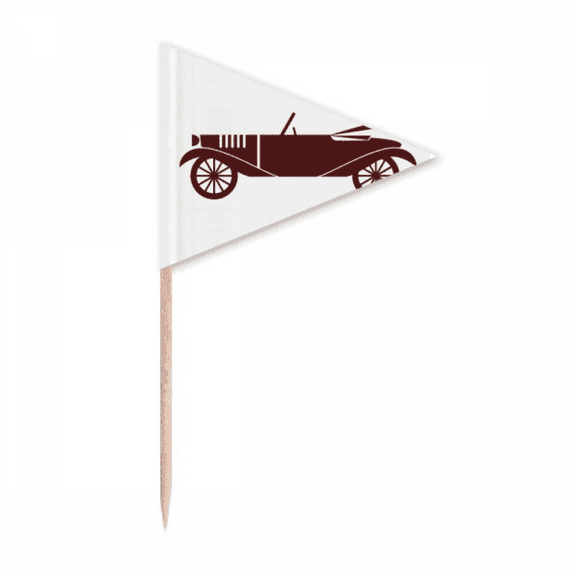 Geometric Classic Cars Brown Outline Toothpick Triangle Cupcake Toppers Flag
