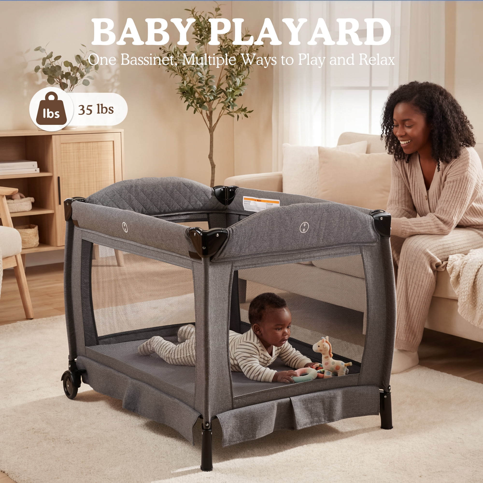 AILEEKISS 3-in-1 Nursery Center, Foldable Baby Playard with