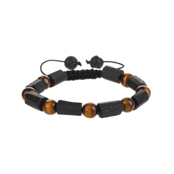 Handmade Natural Stone - Black Tourmaline Bracelet with Tiger Eye Beads - Adjustable Bracelet - Men's and Women's Jewelry