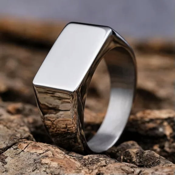 HOOUN Polished Face Rectangle Wedding Signet Ring Titanium Fashion Jewelry Finger Ring-9