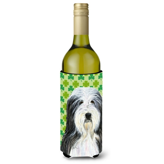 Caroline's Treasures SS4428LITERK Bearded Collie   Shamrock Portrait  Beverage Bottle Hugger,  Beverage Bottle