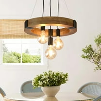 3-Light Farmhouse Wooden Chandelier, 17.7” Round Chandelier Light Fixture, Rustic Chandeliers for Living Room Entryway Foyer Bedroom Kitchen