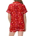 thumbnail image 4 of YUEHUA Satin Pajamas for Girls, 2-Piece Heart Print Short Sleeve Button Down Silky Valentines PJ Set for Toddler Kid, 4 of 4