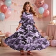 thumbnail image 6 of Toddler Girls Short Sleeve Dress Camouflage Print Summer A-Line Cute Maxi Casual Sundress Purple 11-12 Years, 6 of 7
