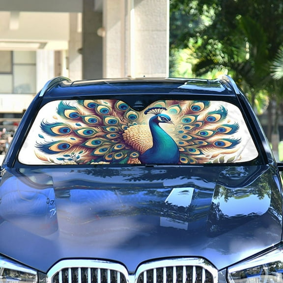 A Peacock Automotive Front Car Windshield Sun Shade Reflector Foldable for Front Fit for Cars Truck SUVs
