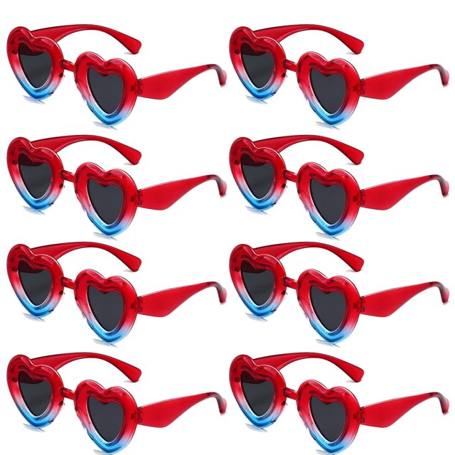 8 pares de gafas de sol con forma de corazón, modernas y transparentes, de color caramelo, para regalos de fiesta