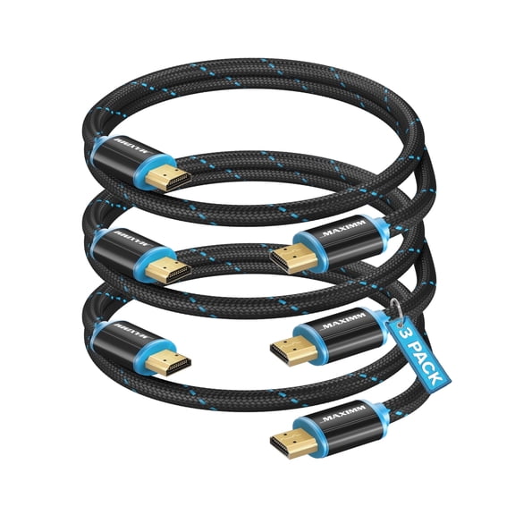 Maximm 4K HDMI Cable 3 Pack 1.5 Feet – High-Speed HDMI Cord 18 Gbps, Supports 4K 60Hz, Nylon Braided