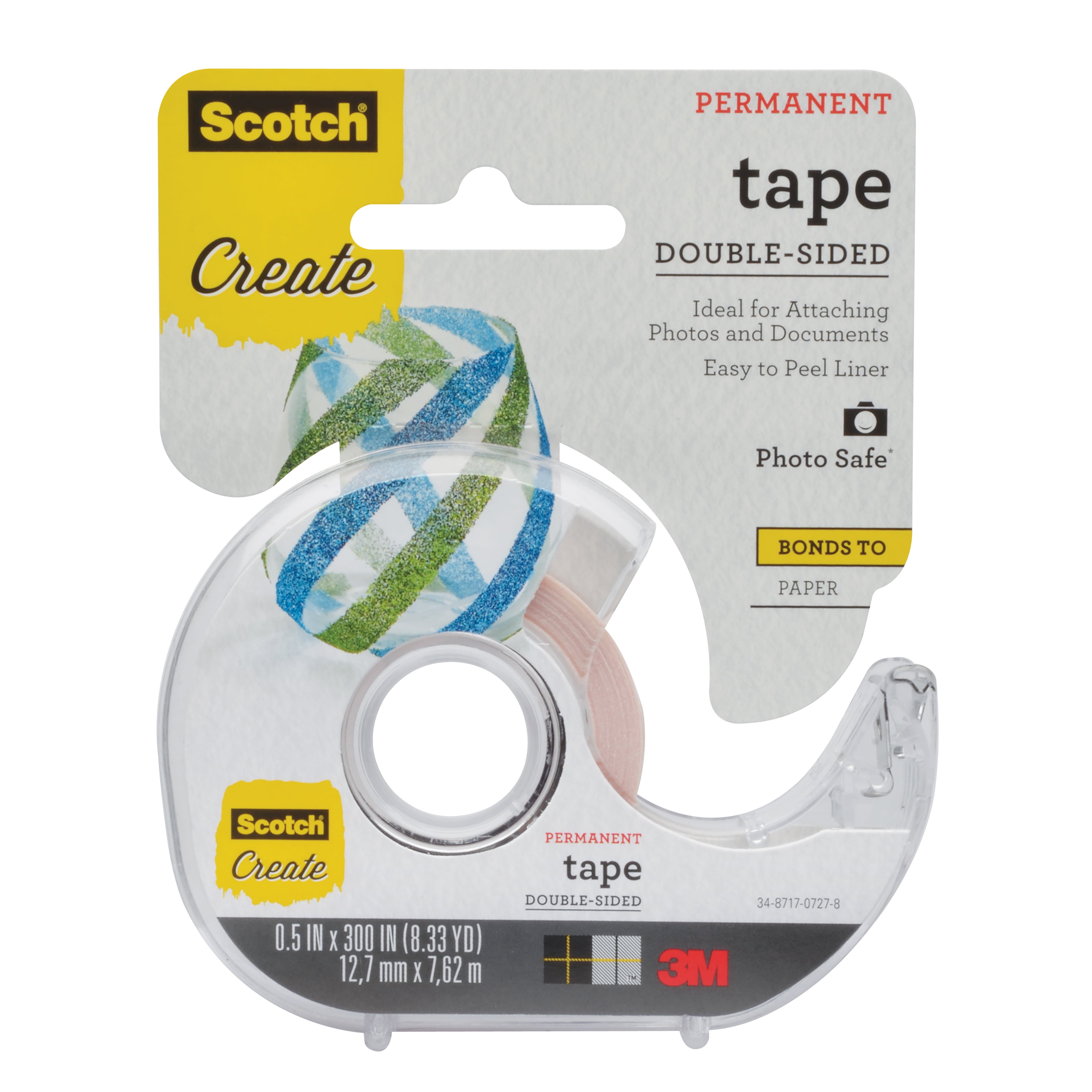Scotch Double Sided Permanent Tape, Transparent, 1/2 in x 300 in, 1/Pack