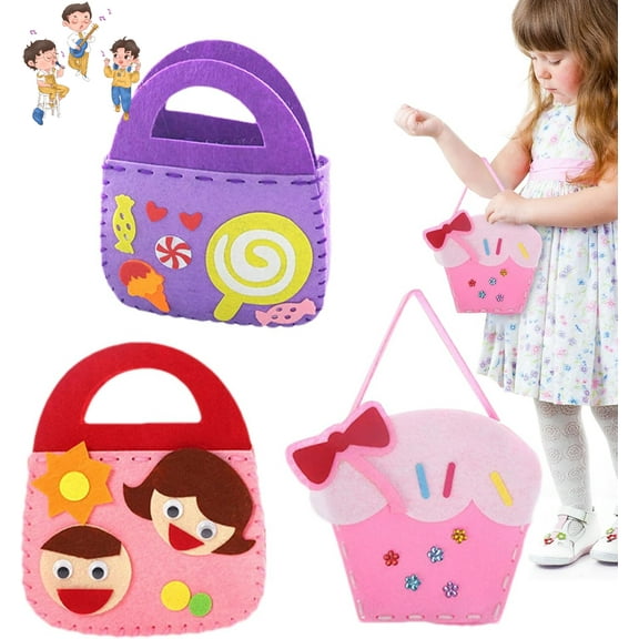 Kids Sewing Bag Kit - Easy Sewing Crafts Set, Fun Handmade Purse Maker, Engaging Creative Learning Toy | Educational DIY Activity, FirstSewing Experience for Children, Arts Crafts Project for Home or