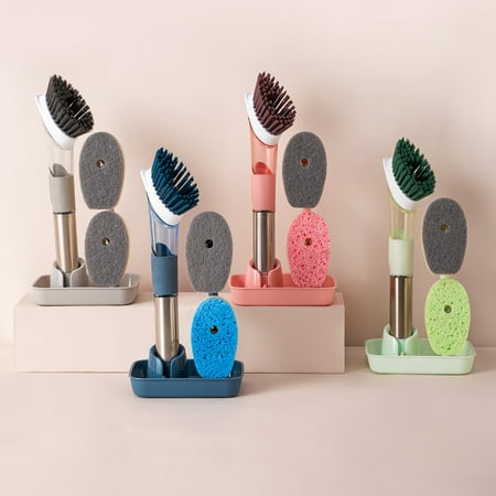 

Taluosi 1 Set Cleaning Brush Detachable Anti-scratch Plastic Refillable Sponge Dishwashing Brush for Dorm