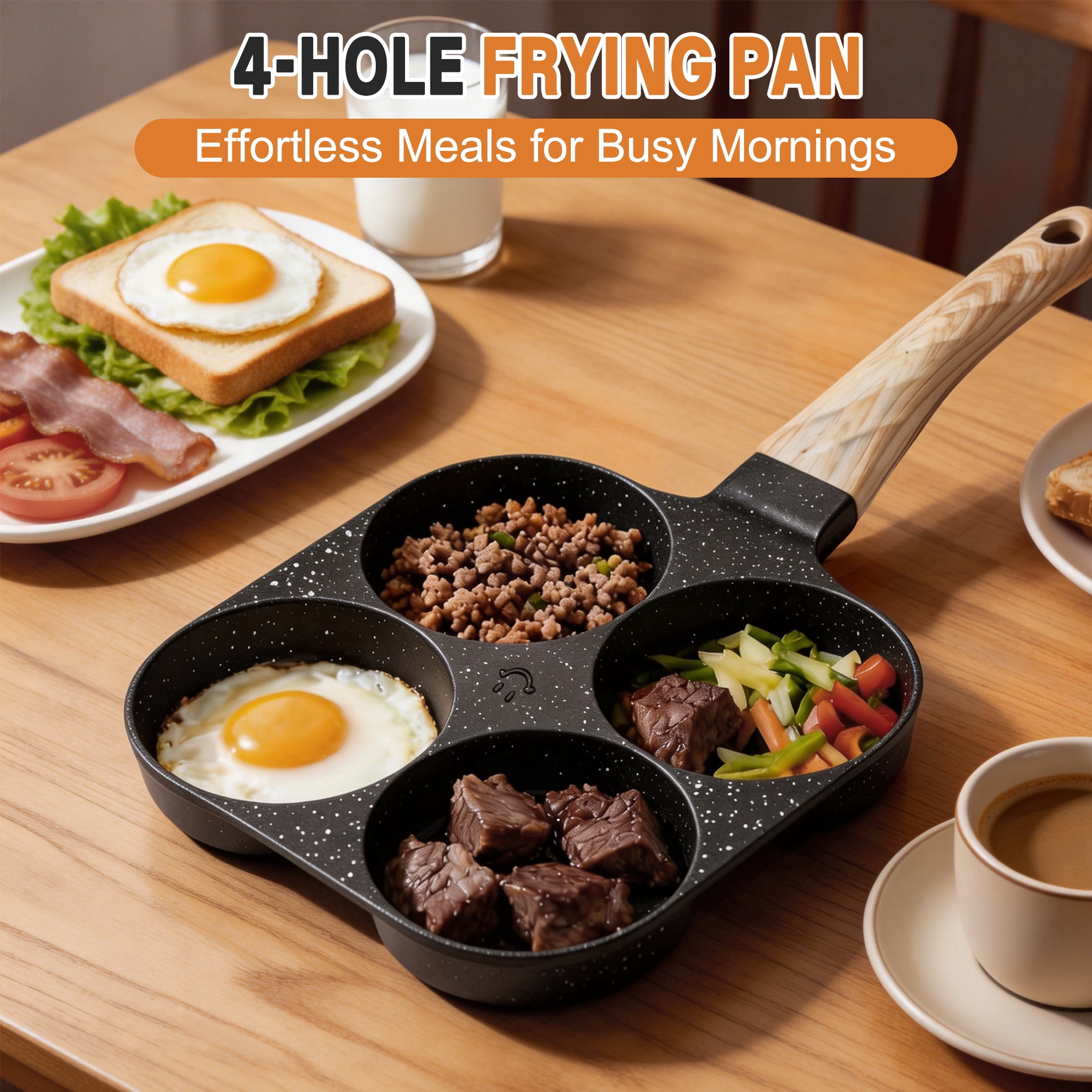 cisilov Egg Pan, 4-Cup Nonstick Egg and Burger Pan, Breakfast Skillet with Divided Sections, Black