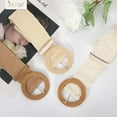 thumbnail image 3 of Straw Woven Elastic Stretch Belts Women, Wide Boho Braided Dress Belts with Wooden Style Buckle, 3 of 7