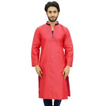 Atasi Men's Long Peach Kurta Dupion Indian Shirt Ethnic Tunic-XXX-Large