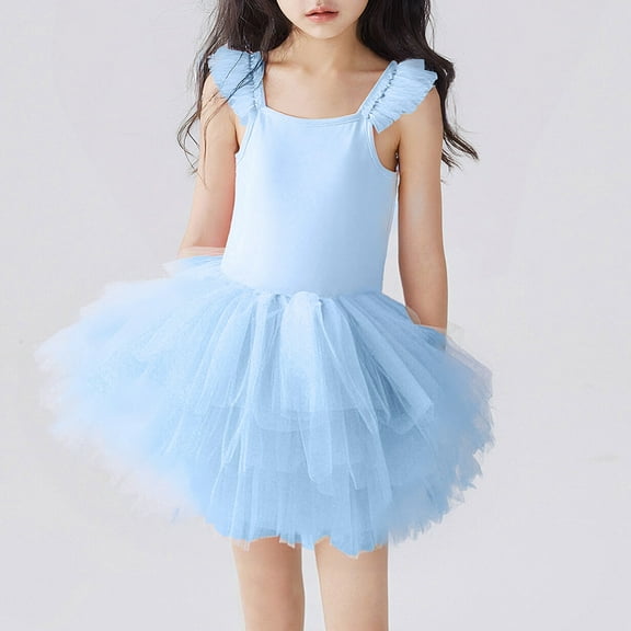 MKOSPLRT Tutu Birthday Dresses for Little Girl Ruffle Sleeve Tulle Wedding Dress Solid Formal Flower Dress Flowy Party Mini Dress for 2-6Y