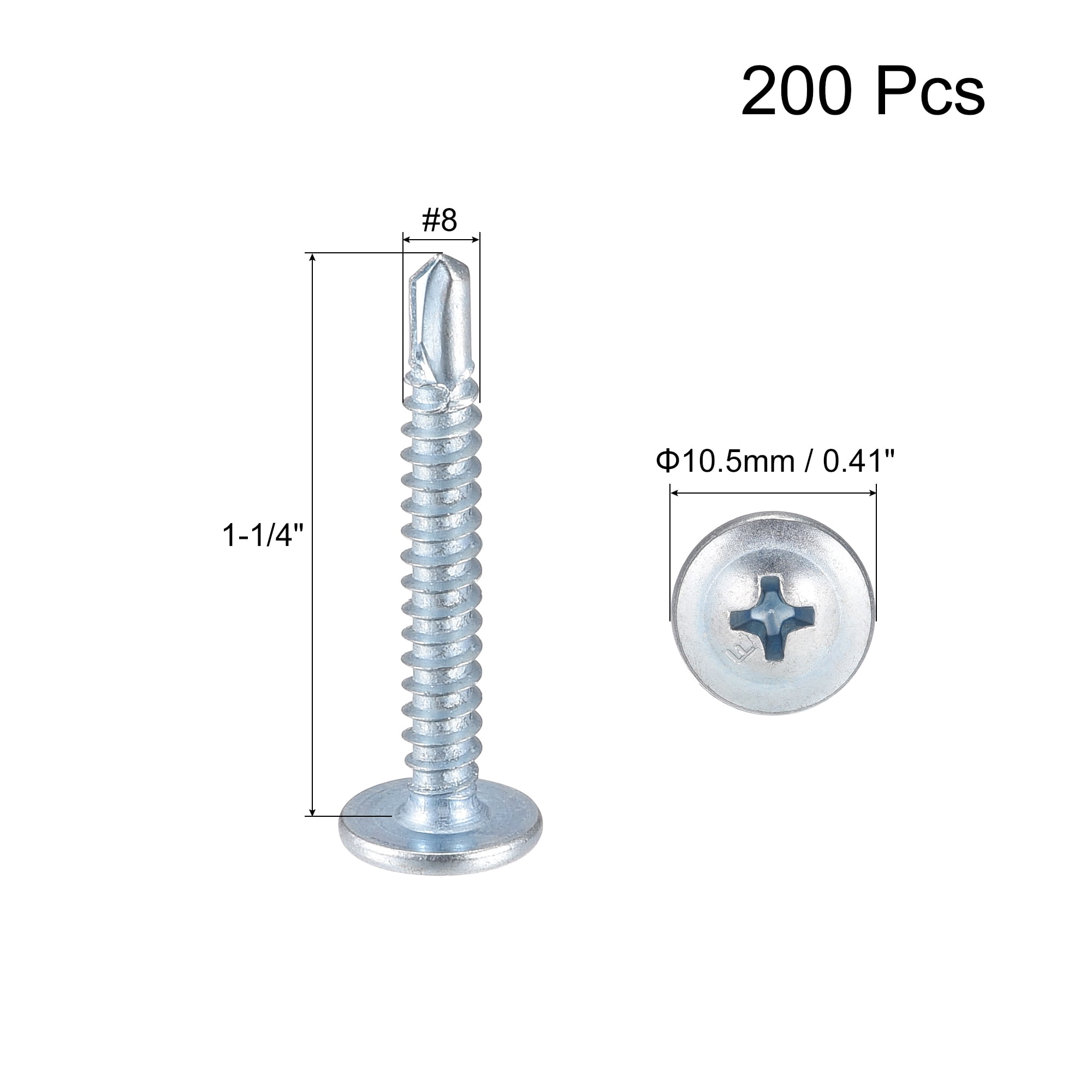 Uxcell #8 x 1-1/4" Carbon Steel Phillips Head Self Tapping Screws Silver Tone 200 Pack