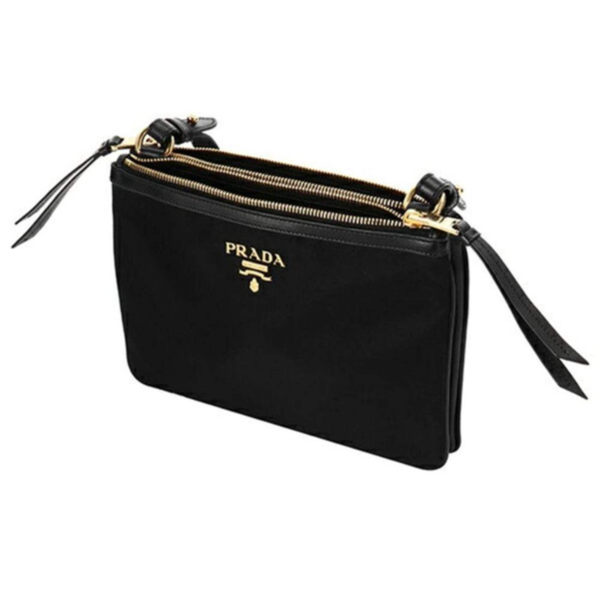 New Prada Logo Tessuto Nylon Soft Calf Trim Black Crossbody