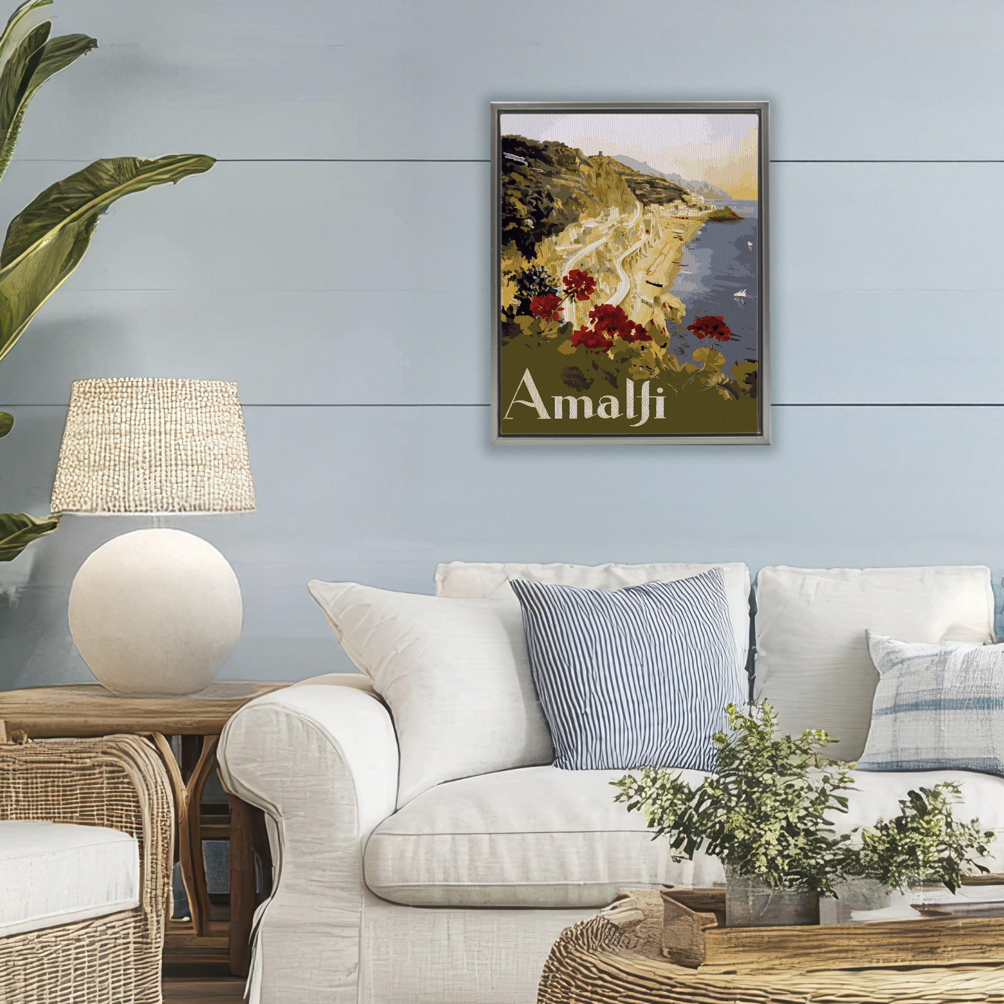 Stupell Industries Picturesque Amalfi Coast Gray Framed Floater Canvas Wall Art, design by Lil' Rue