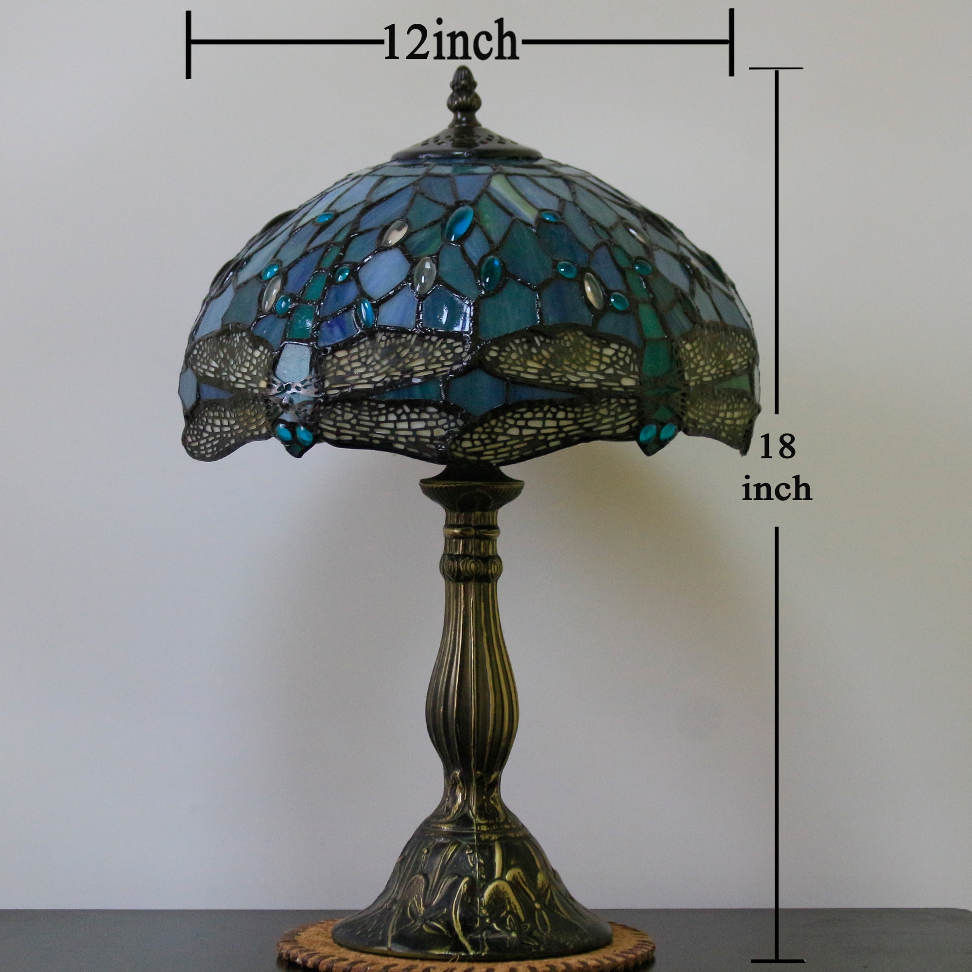 Tiffany Lamp Table Lamp Sea Blue Stained Glass Dragonfly Style Luxurious Boho Banker Memory Lamp Sympathy Nightstand Reading Desk Light 18" Tall Bedside Bedroom Living Room Farmhouse Hotel