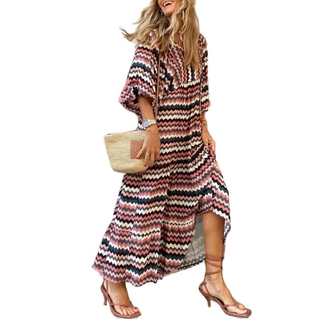 Gupgi Robe Longue Bohème pour Femmes Col en V Robes Florales Amples Robe d'Été