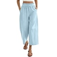 thumbnail image 4 of Sevevn Women's Cropped Casual Wide Leg Palazzo Pants Elastic Waisted Flowy Trousers with Pockets, 4 of 8