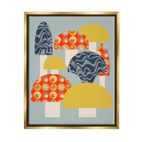 Stupell Industries Fun Patterned Mushrooms Botanical & Floral Painting Gold Floater Framed Canvas Art Print Wall Art, 25 x 31