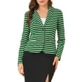 thumbnail image 6 of INSPIRE CHIC Women's Notched Lapel Long Sleeves Button Striped Blazer XL Green White, 6 of 9