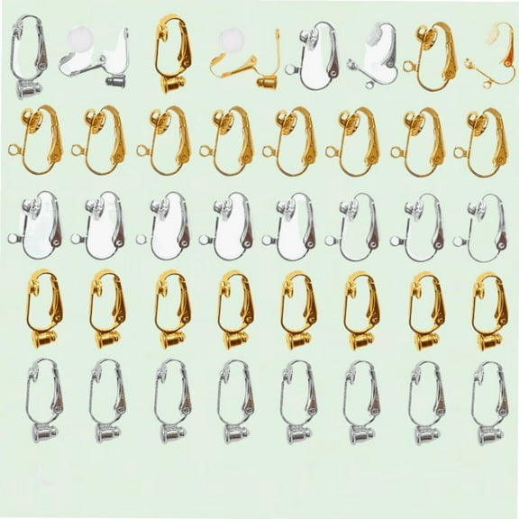 Clip-on Earring Converters with Silicone Pads, 40 Pieces Non-Pierced Earring Components with Earring Posts for DIY Ear Clipping, 3 Colors and 2 Styles