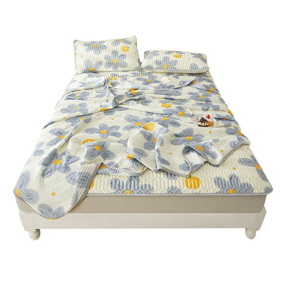 Breathable Latex Cooling Mattress Topper Pad with 2 Pillowcases for Summer - 70.9x78.7in
