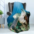 thumbnail image 4 of Turtle Soft Flannel Fleece Blanket, Photo of Green Turtle and Lion Fish on Tropical Coral Reef Chelonia Snorkeling, Cozy Plush for Indoor and Outdoor Use, 50" x 60", Blue Green White, by Ambesonne, 4 of 5